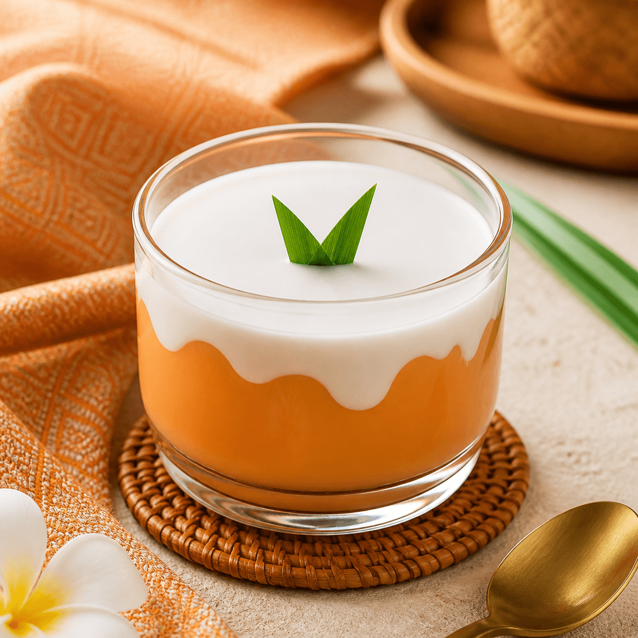 Thai tea pudding cup with coconut cream topping